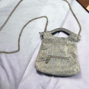 Foley & Corinna Iridescent Glittery Gold Chain Link Handle Crossbody Small Purse